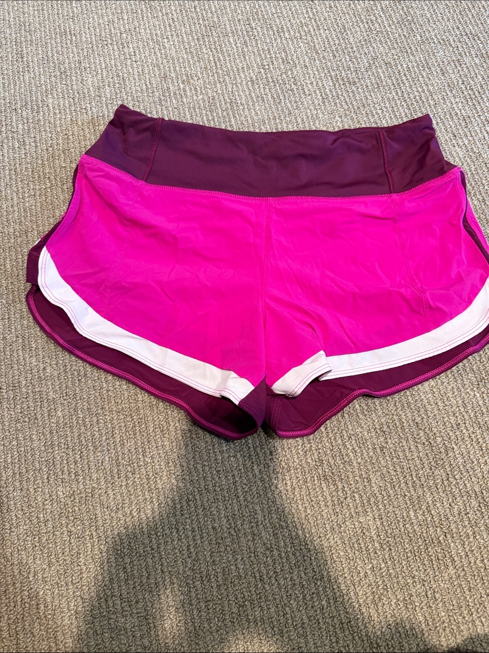 Athleta Two-Tone Magenta & Plum High-Waist Athletic Shorts